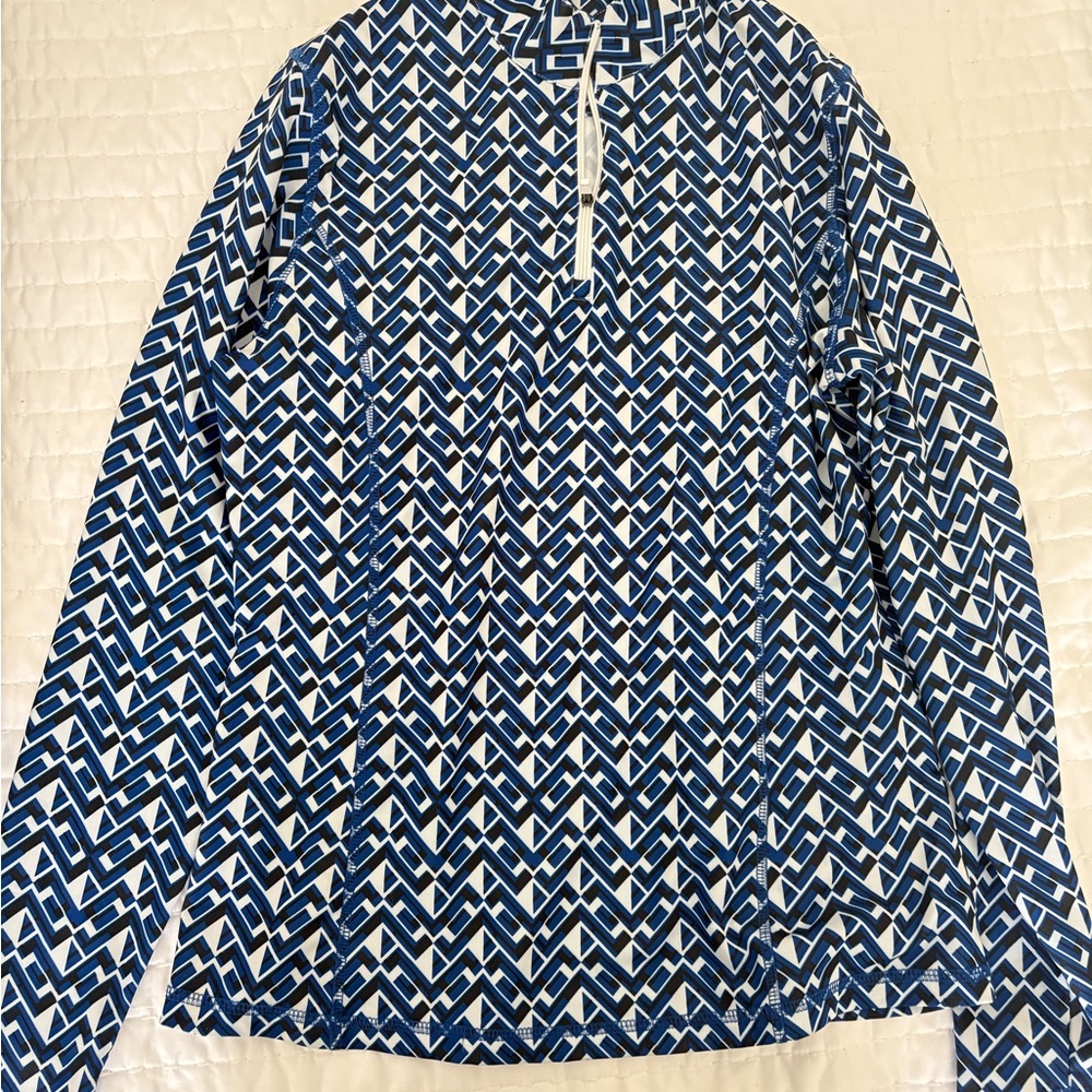 Callaway Blue & White Geometric Polo Top